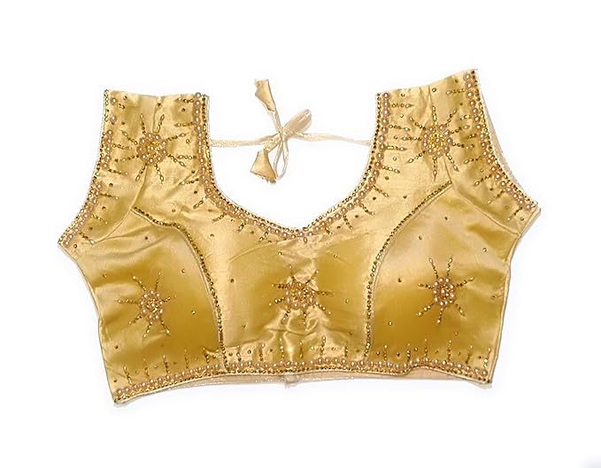 Hooqe Collection's Stitched Blouses with Beautiful Stone Work (Golden, Medium)