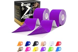 SOON GO Kinesiology Tape 1/2 /5 Rolls Physio Relieve Muscle Soreness and Strain Shoulders Wrists Knees Ankles Elastic Waterproof Good Air Permeability Hypoallergenic 2 Rolls 2 inch x 16 Foot Purple by SOONGO