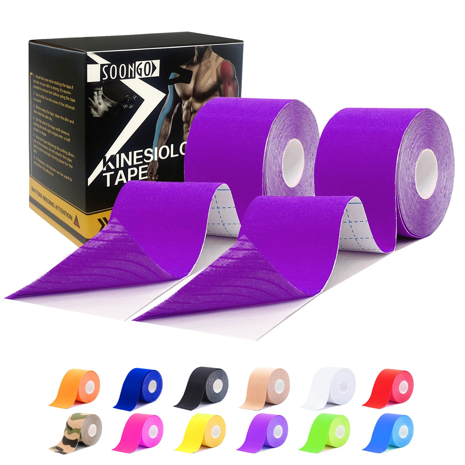 Kinesiology Tape Rock Tape Physio Tape 5m roll, Elastic Therapeutic Sports Tape for Shoulder, Ankle, Elbow, Wrist, Knee Support, Waterproof Physiotherapy Body Tape for Muscle Pain by SOONGO (Purple)