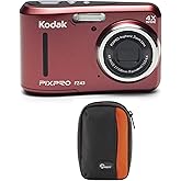 KODAK PIXPRO FZ43 16 MP Digital Camera (Red) Bundle with Newport 10 Camera Case (Black/Pepper Red)
