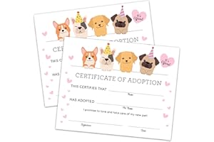 DISFUCO Pet Adoption Certificate Adopt A Pet Certificate for Girl - Puppy Dog Adoption Party Decorations - Puppy Birthday Party Favors - Lets Pawty Party Supplies, 10 Adoption Certificates (CC03)