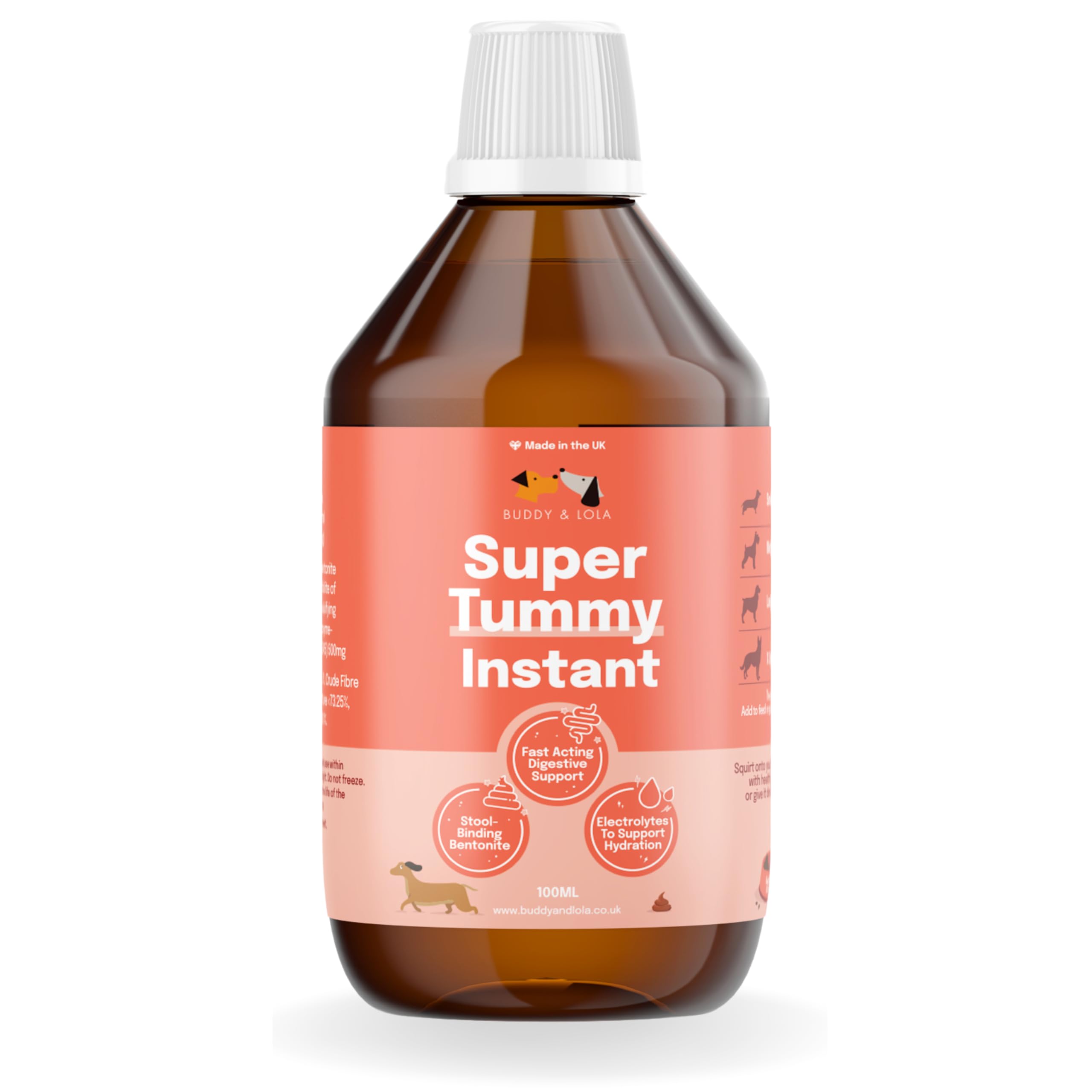 Buddy & Lola Super Tummy Instant - Dog Diarrhoea Treatment - Fast-Acting Runny Poop Suspension for All Breeds, Sizes and Ages - Syringe Included 250ml