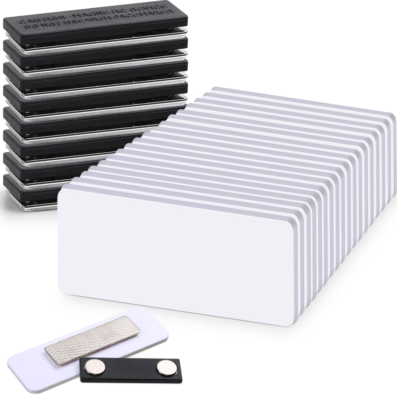 Photo 1 of Chinco 30 Packs Blank Name Tags Magnetic Name Tag with Magnetic Backing Locker White Round Corners, 1.5 x 3 Inches Badges for Nurse Personalized Jacket Shirts Office School(Black)