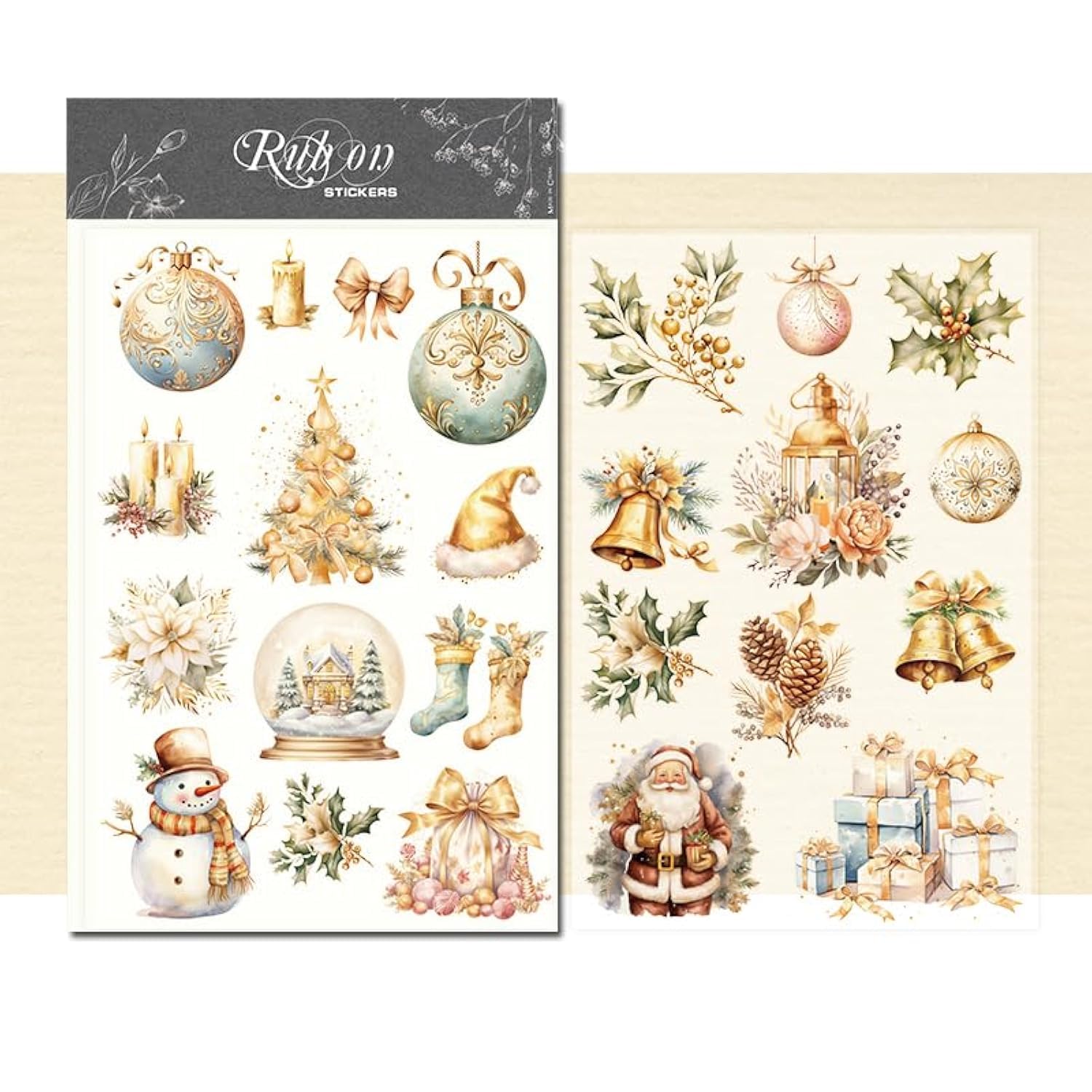 Photo 1 of CATaireen Rub On Transfers Stickers 2 Sheets for Crafts Cloth Glass Acrylic Wood Furniture Small Vintage Junk Journal Supplies Scrapbooking Items Christmas Thanksgiving (Golden Christmas)