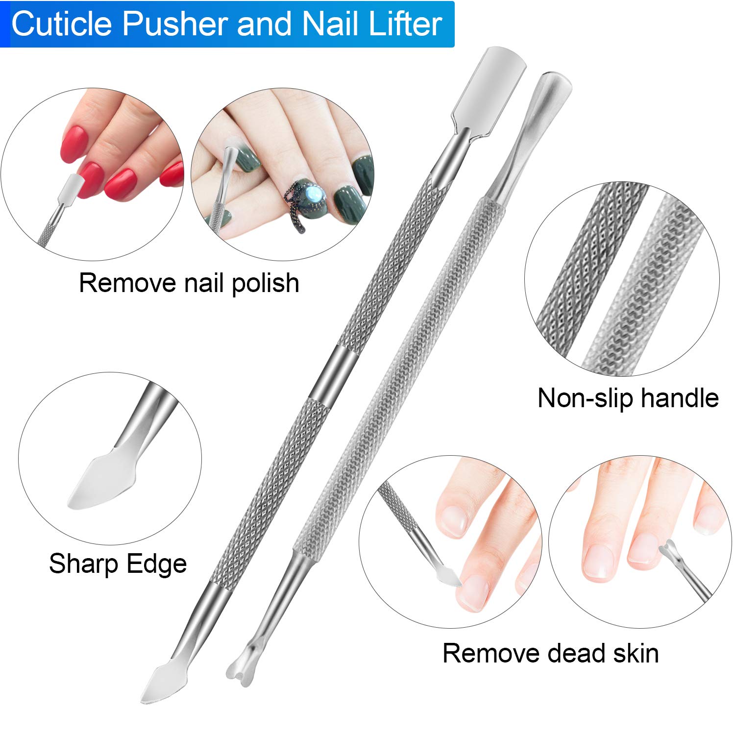 7 PCS Cuticle Trimmer Nipper Tools Set, Professional Grade Stainless Steel Cuticle Nippers with Cuticle Pusher Tools Kit for Manicure & Pedicure at Home/Spa/Salon: Beauty