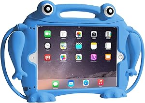 CHIN FAI Kids Case for iPad 9.7 2018 2017 / iPad Air 1 2 / iPad Pro - [Eye Popping Toys] Shockproof Silicone Handle Stand Frog Protective Cover for Apple iPad 5th 6th Generation (Blue)