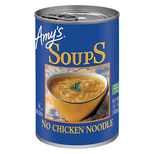 AMY’S SOUP, VEGAN, NO CHICKEN NOODLE SOUP, MADE WITH ORGANIC VEGETABLES, 14.1 OUNCE