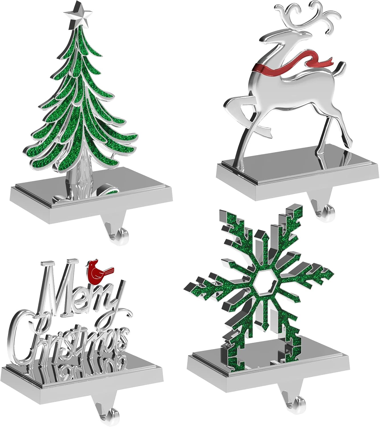Stockings & Holders - HOLLO STAR Christmas Set of 4  Stocking Holders for Mantle, Sliver Weighted Stocking Holders, Christmas Decoration, Christmas Stocking Hanger Stand for Mantle, Fireplace,Table
