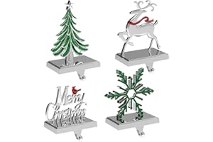 HOLLO STAR Christmas Set of 4 Stocking Holders for Mantle, Sliver Weighted Stocking Holders, Christmas Decoration, Christmas Stocking Hanger Stand for Mantle, Fireplace,Table
