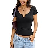 EasyGala Womens Cotton Henley Shirts Scoop Neck Short Sleeve T Shirts Basic Button Slim Fit Tops Casual Summer Outfits