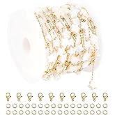 UMAOKANG 3 Yard White Shell Star Chain for Jewelry Making, Gold Plated Stainless Steel Jewelry Making Chain Roll with Jewelry Findings