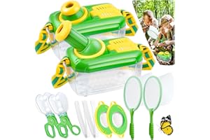 JYNTERPLAY 2 Pack Bug Catcher for Kids Insect Catching Kit 360° Rotating Viewing Angle with Butterfly Net Tweezer Magnifying 