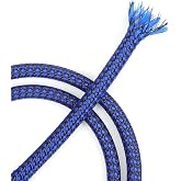 YOUBO Expandable Braided Cable Sleeve, PP Yarn + PET Braided Expandable Sleeving Cable Management Protection High Density PET Wire Cover Sheath for Cables (Blue Black, 8mm (5/16")-19ft)