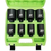 SUNHZMCKP 1/2" Drive Deep 6-Point Impact Socket Set, 8-Piece Standard SAE Spindle Axle Nut Impact Socket Set, Cr-Mo, 1-1/4-Inch to 1-3/4-Inch Size
