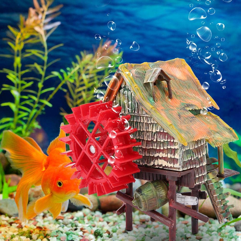 Pssopp Fish Tank Ornament Aquarium Landscape Decor Fish Tank Landscaping Decoration Pneumatic Aerated Waterwheel Hut (#2)