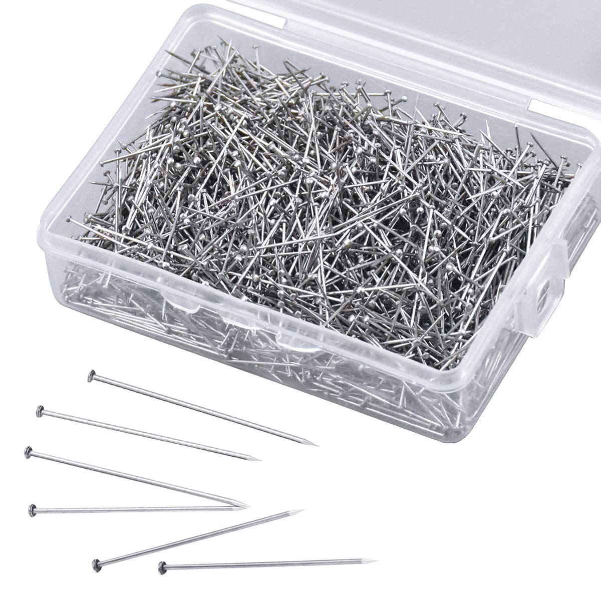 Fangehong 1600 Pieces Sewing Pins, 26mm Long, Silver, Stainless Steel, Durable, Head Pins for Sewing, Crafts & Jewellery Making