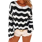 Arach&Cloz Women's Linen Blend Crochet Bell Sleeve Beach Vacation Striped Tops 2026