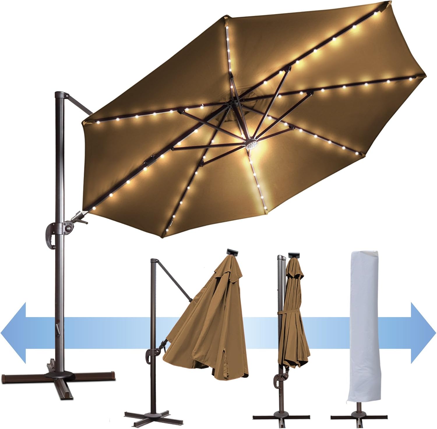 Amazon Com Benefitusa 11 5 Deluxe Off Set Hanging Roma Offset Umbrella Uv 50 Tilt 360 Rotation Patio Heavy Duty Outdoor Sunshade Cantilever Crank With Protect Cover Cocoa Garden Outdoor
