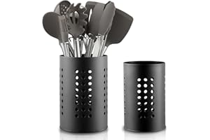 Berglander 2-Piece Black Stainless Steel Kitchen Utensil Holder Set, Farmhouse Style Countertop Organizer