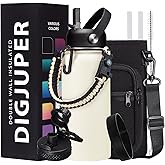 DIGJUPER Insulated Water Bottle - 32oz 40oz 64oz Water Bottles with Straw & Spout Lids, Carrier Bag, Paracord Handle and Flask Boot, Reusable Stainless Steel Water Bottle, Metal Canteen Mug for Work