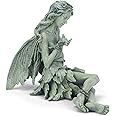 Napco Reclining Fairy with Bird 12 x 18.5 Inch Green Resin Cast Garden Statue