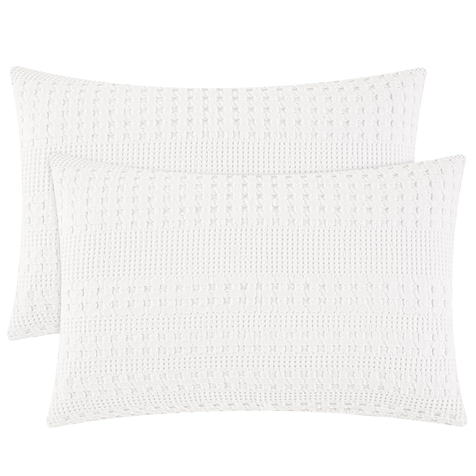PHF 100% Cotton Waffle Pillowcases Standard Size, 2 Pack Soft Breathable Skin-Friendly Pillow Sham,Decorative Waffle Weave Pillow Case Covers, 20" X 26", No Filling, White