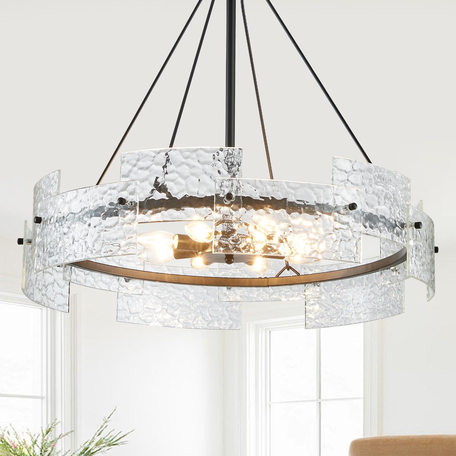 Photo 1 of XINGQI Black Chandeliers for Dining Room Modern 8-Light Glass Farmhouse Pendant Lighting Fixtures Round Chandelier for Kitchen Island Living Room Entryway