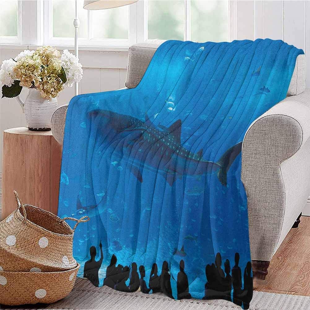 fenlin Shark Comfortable Large Blanket Japanese Aquarium Park with People Silhouettes Watching Underwater Life Hobby Image Microfiber Blanket Bed Sofa or Travel W60 x L50 Inch Blue Black