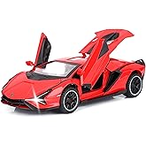 Toy Cars for Kids Metal Model Car with Light and Sound Pull Back Toy Car for Boys Age 3 + Year Old (Red)