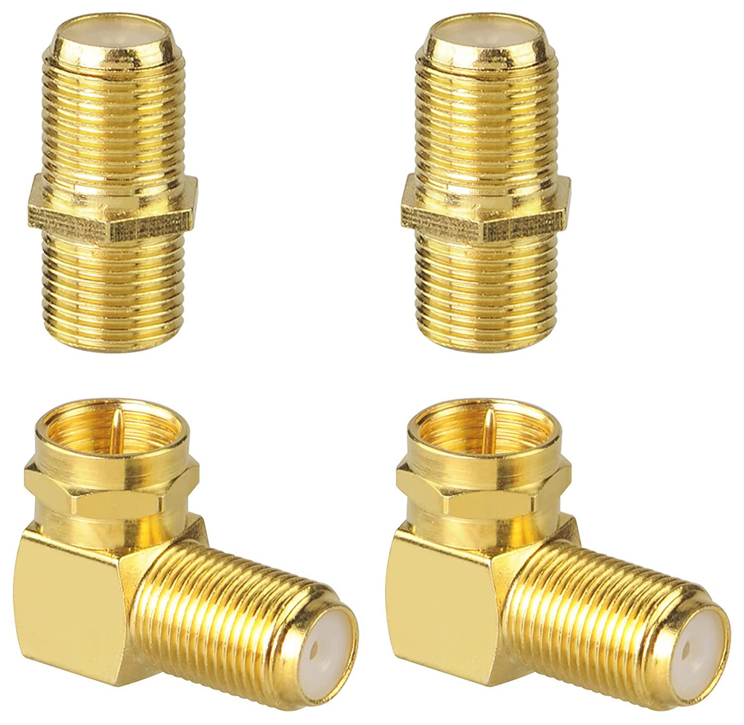 Photo 1 of QDiShi 4 Pack Coaxial Cable Female Connector Bundle with 90 Degree Male to Female Adapter, Right Angle F-Type RG6 Adapter Female to Female for TV Cables