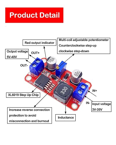 6 Pack XL6019 5A DC-DC Step-Up Boost Converter – Adjustable 3-35V To 5-40V, Overcurrent Protection, Industrial Grade XL6019 Boost Converter Module 6 Pack XL6019 5A DC-DC Step-Up Boost Converter – Adjustable 3-35V To 5-40V, Overcurrent Protection, Industrial Grade XL6019 Boost Converter Module