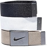 Nike Men's Standard 3 Pack Golf Web Belt, White/Khaki/Black, One Size