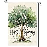 AVOIN colorlife Hello Spring Garden Flag 12x18 Inch Double Sided Outside, Seasonal Floral Tree Rustic Yard Outdoor Flag