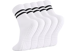 Guiqulai Pilates Socks Grip Socks for Women, Crew Socks in Cotton Non Slip for Yoga, Ballet, Dance, Hospital