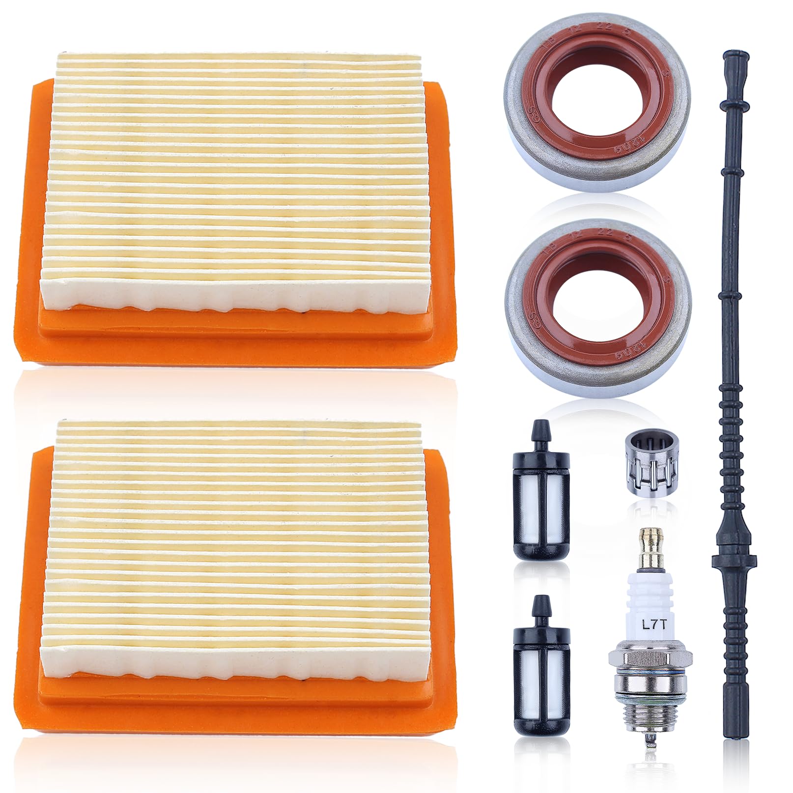 AUMEL Air Filter Kit for Stihl FS120 FS200 FS250 FS300 FS400 FS450 String Trimmer Service Kit with Fuel Filter Spark Plug Oil Seal Line Hose Piston Needle Bearing Replace 4128 358 0800