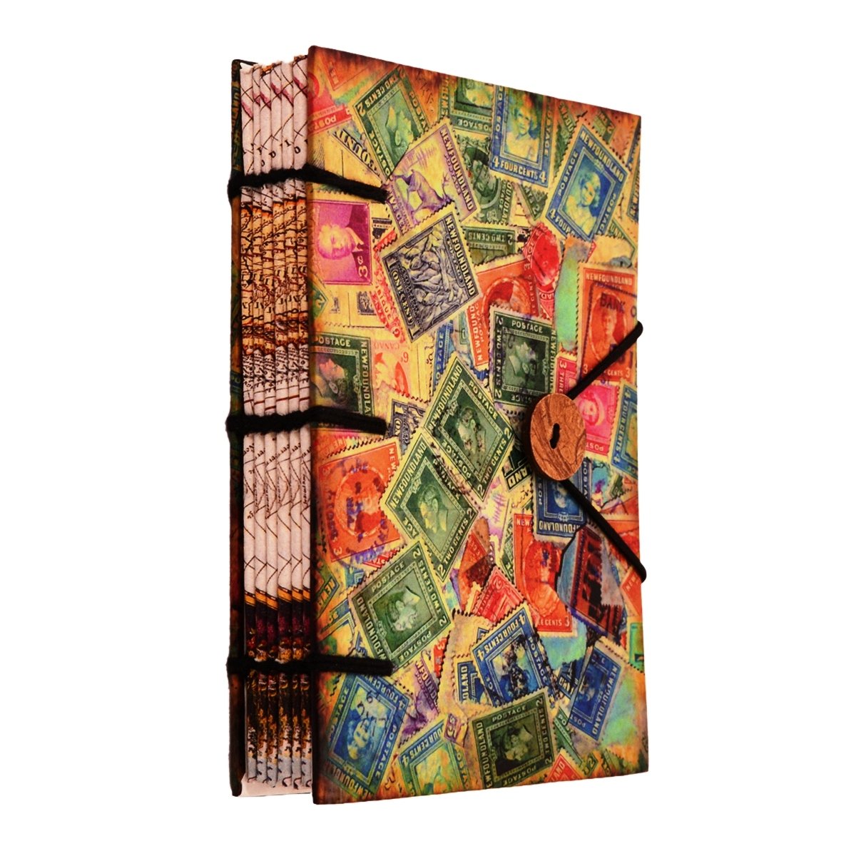 Purpledip Vintage Diary 'Stamp Collector': Handmade Paper Journal with String & Button Closure (11110)
