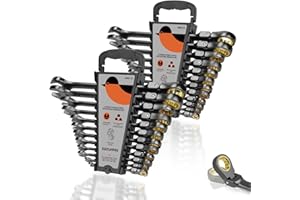 SUZUME 24-Piece Metric and SAE Flex Head Ratcheting Wrench Set 72 Teeth Cr-V Steel Ratcheting Wrench Set with 180° Flex Head Ratchet Wrenches Set For Auto,Machine Repair