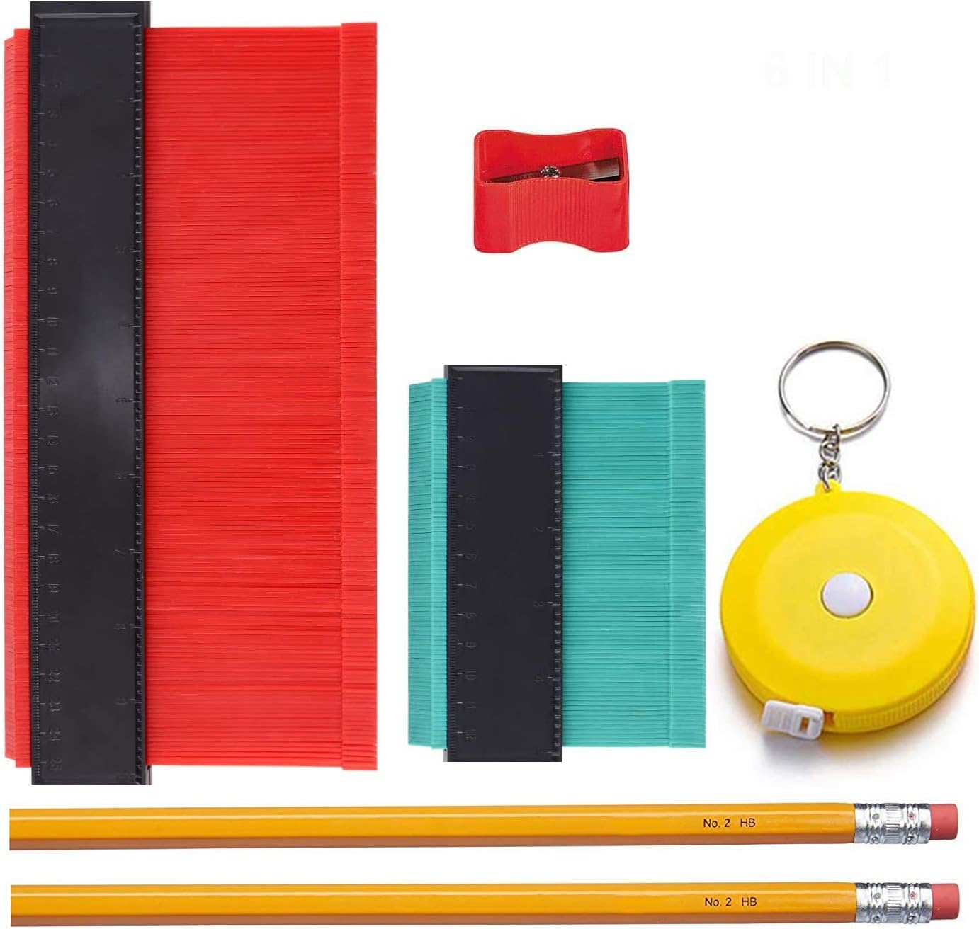 IYOYI Contour Gauge Profile Tool Kits :10 Inch Contour Gauge 5 Inch Contour Gauge Duplicator + Tape Measure + Pencil + Pencil sharpener for Corners and Contoured Wood Working Tools - - 
