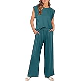 ANRABESS Women 2 Piece Outfits Tank Top & Palazzo Pants 2026 Summer Lounge Matching Sets Travel Vacation Beach Clothing