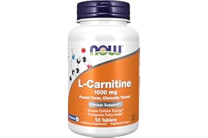 NOW Foods Supplements, L-Carnitine 1,000 mg, Purest Form, Amino Acid, Fitness Support*, 50 Tablets