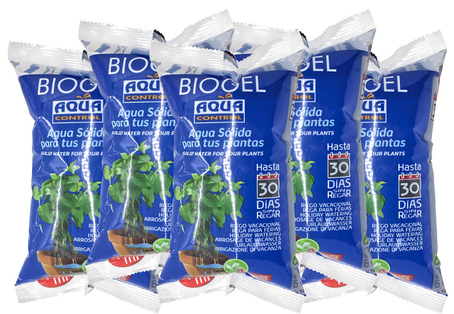 Aqua Control Biogel C21405, Solid Water for Your Plants, Ideal for Holiday Watering, Multi-Colour, Up to 30 Days Without Watering – 400 ml (Pack of 5)
