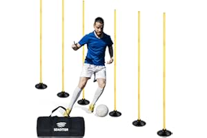 SEAOTTER Soccer Agility Poles Set, 4/6/10 Pcs 6ft Detachable Sports Trainning Speed Poles Slalom Poles with Rubber Base, Agility Training Equipment for Football, Rugby, Basketball, Indoor & Outdoor