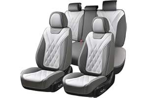 Coverado Car Seat Covers Full Set, Seat Covers for Cars, Front Seat Covers and Back Seat Cover Waterproof Leather Automotive Seat Cover, Universal Car Interior Protectors for Most Cars Light_Gray
