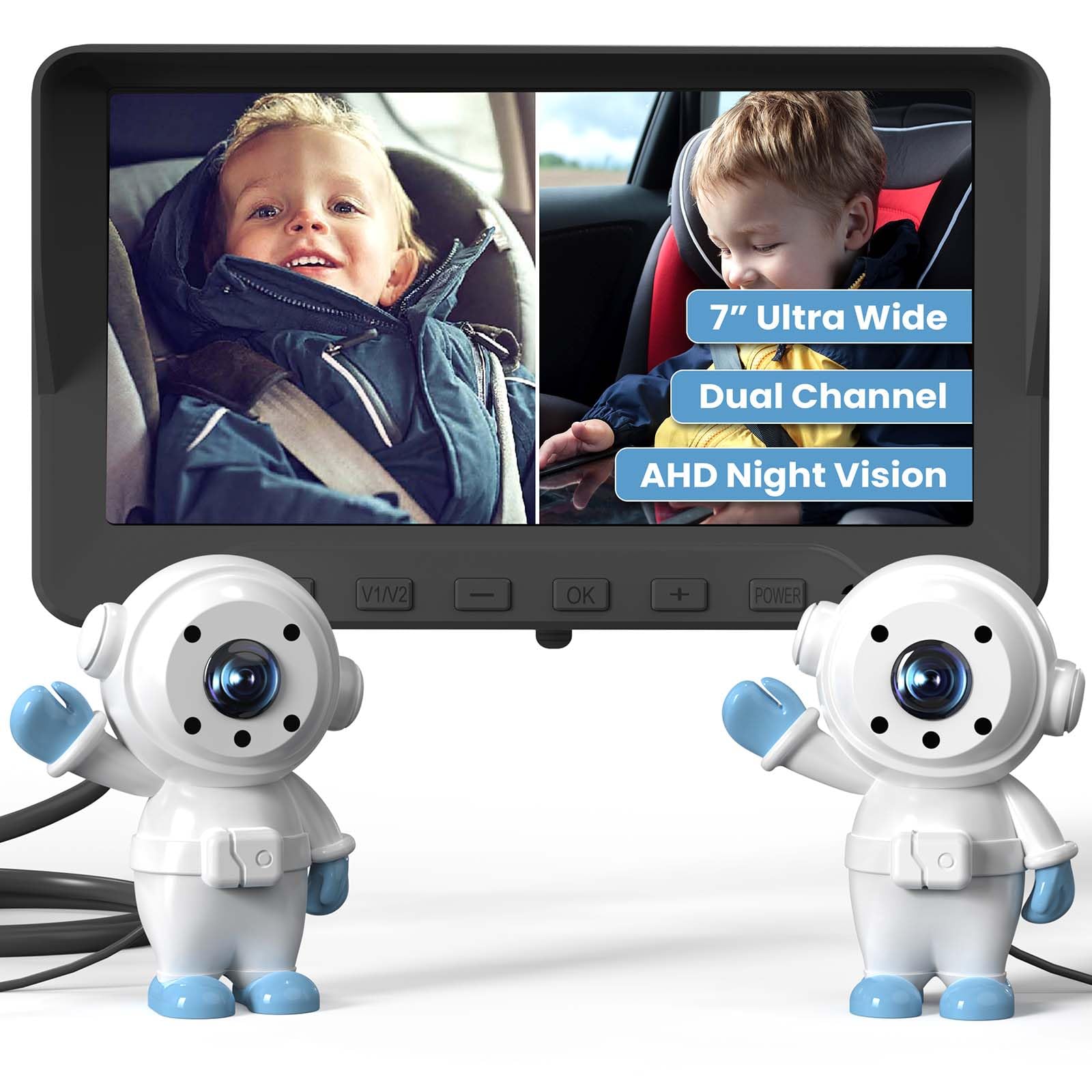 Photo 1 of GROWNSY Dual Car Camera Baby Monitor, 7" 1080P AHD Car Camera for 2kids, Backseat Mirror for Baby Rear Facing with Infrared Night Vision, Easily Observe Baby's Every Move