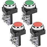 RuoFeng DPST 30mm Momentary Mushroom Head Push Button Switch Ideal for Industrial Use AC 250V 6A 1NO 1NC 4pcs(Green Red
