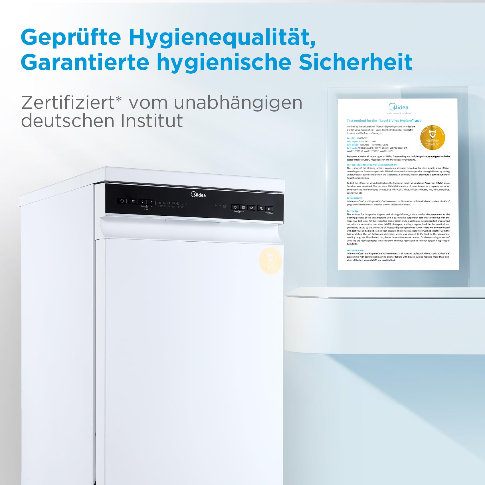 Midea Spülmaschine 45 cm MDWEF1034DW-WE, Geschirrspüler Freistehend 10 Maßgedecke, Besteckkorb, höhenverstellbarer Oberkorb, Aqua-Stopp, Startzeitvorwahl, Weiß [Energieklasse C] 5