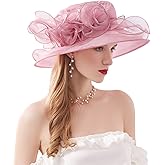 Z&X Organza Church Fascinator Wedding Tea Party Derby Hats for Women Flower Wide Brim Sun Hat