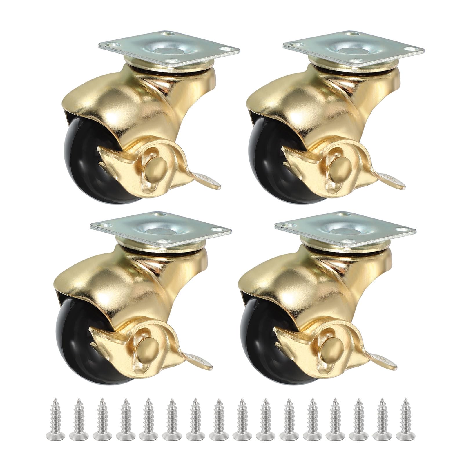 Photo 1 of PATIKIL 1.5 Inch Ball Caster Wheels with Brake, 4 Pack 360° Rotating Swivel Top Plate Wheels 298 lbs Total Capacity Locking Caster with M4 Screws for Furniture Table Cabinet Gold