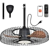 Orison Outdoor Ceiling Fans with Lights for Patio, 24" Weatherproof Ceiling Fan, Gazebo Fan Remote &amp; APP Control, 3CCT Dimmable,Caged Plug in Ceiling Fan with Hanging Hook for Pergola Porch Canopy