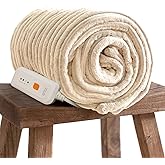 GOTCOZY Electric Blanket Heated Throw 50''X60''- Ribbed Faux Fur Heated Blanket with 4 Heating Level & 3 Hour Auto Off Heating Blanket, ETL&FCC Certified Machine Washable(Eggnog)